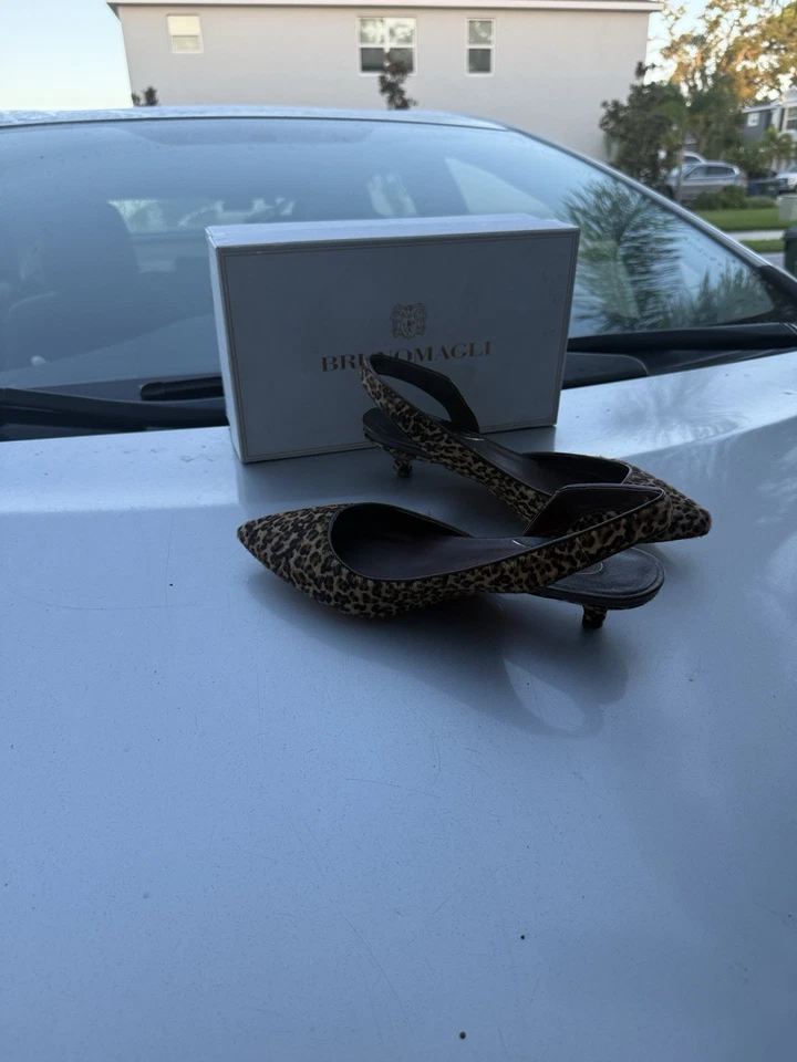 Новый Bruno Magli 38,5 нас 8 слинга назад заостренные пальцы икры волосы леопард котенок каблуки - Изображение 3 из 4