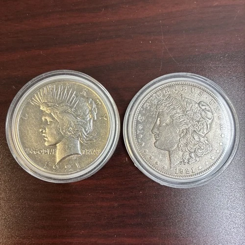 1921 Silver Peace Dollar High Relief and a 1921 Morgan silver dollar 90% silver