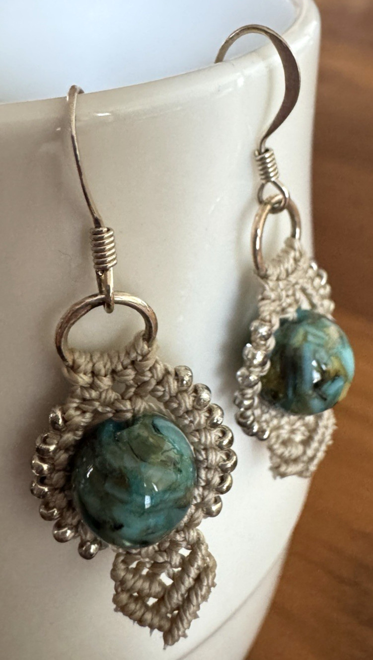 Handmade Artisan Micro Macrame Earrings Turquoise… - image 13