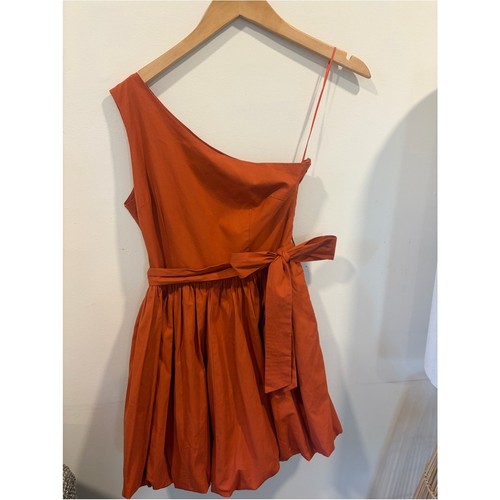 TCEC Burnt Orange One-Shoulder Bubble Hem Mini Dress with Waist Tie | Size Small