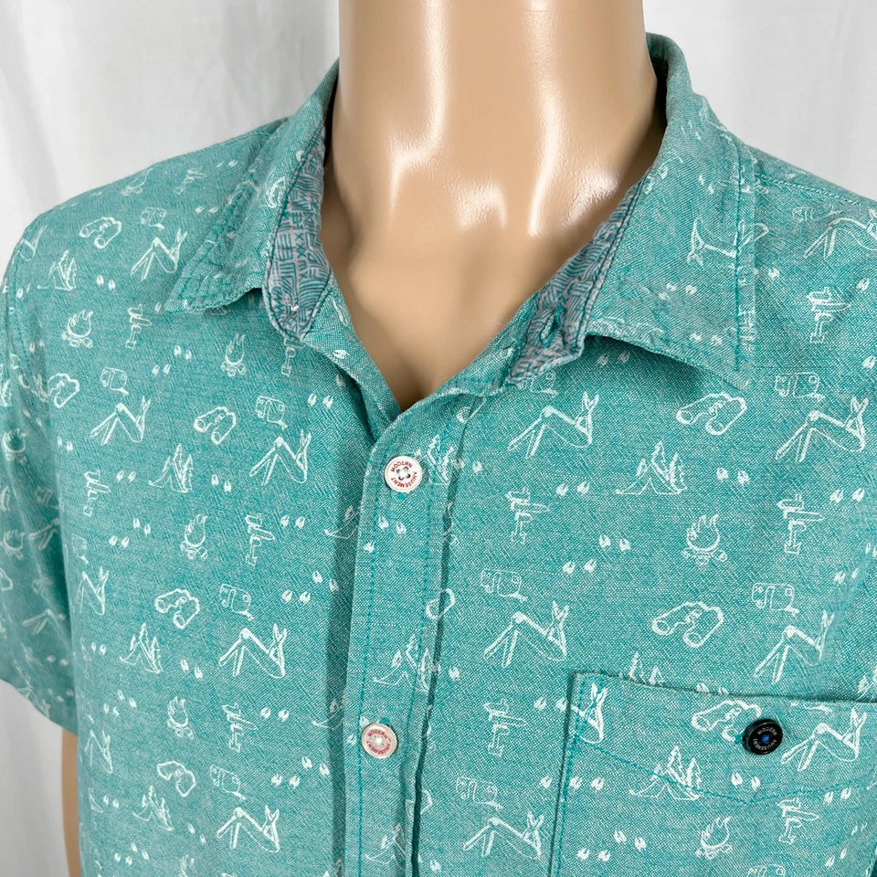 Modern Amusement Men’s XL Green Blue Outdoor Print Short Sleeve Button-Up Shirt - Image 2 of 4