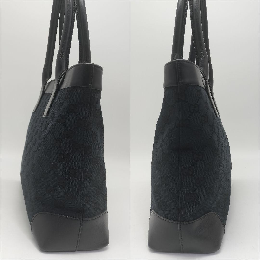 GUCCI Tote Bag GG Pattern Black Leather Canvas Near Mint Condition thumbnail 5