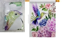 Breeze Decor Purple Hummingbird Floral Double 2 Sided House Flag 28 inch x 40"