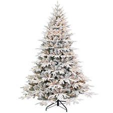 7.5 Ft. Pre-Lit LED Premium Snow Flocked Snow Hinged Artificial Christmas Tree w