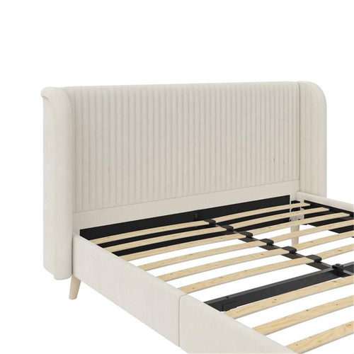 Novogratz Holly Upholstered Wingback Bed Frame in Queen in Ivory Velvet - Picture 11 of 13