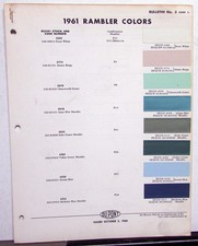 1961 Amc Rambler Colors Paint Chips By Dupont Original