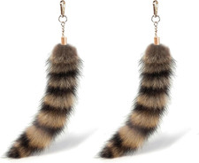 2 Pack Fluffy Therian Raccoon Tail Keychain Soft Raccoon Fur Durable Perfect