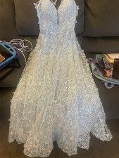 Light Blue Sequin Mesh Ballgown Prom Dress Lace Up Back Spaghetti Straps