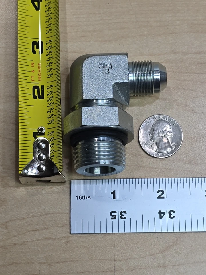 9 Hydrolic 1/2" x 3/4" Male JIC 37° x Male ORB Steel Elbow 3000psi Fastenal 90° - Image 3 of 4