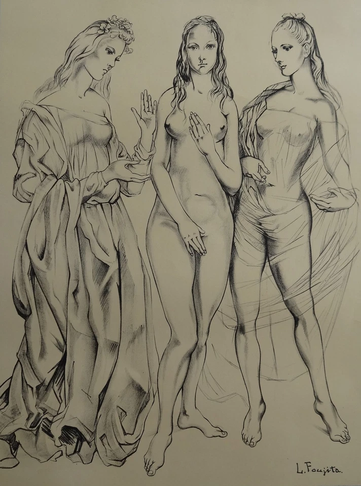 Léonard FOUJITA : Les trois Grâces : La Jeunesse, Lithographie originale signée - Photo 2/4