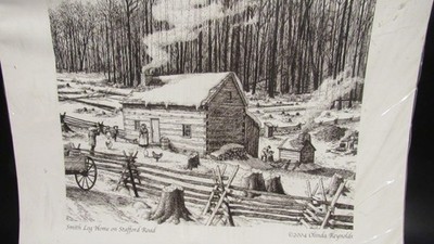 Vintage Olinda Reynolds Lithograph - ''Smith Log Home on Stafford Road''