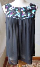 NICOLE MILLER WOMEN'S BLOUSE ROUND NECK SLEEVELESS BLACK SHEER TANK TOP SIZE M