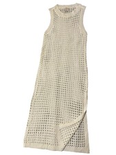 Shade & Shore Swimsuit Coverup Knit Maxi Dress Size Small Cream Bikini Slit New