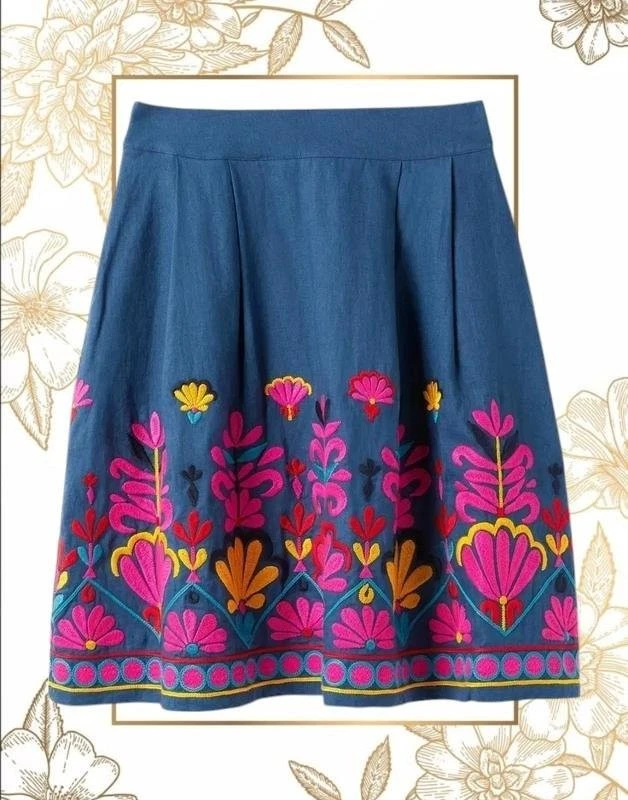 Women Boden Skirt Navy Linen 36 / S / 44