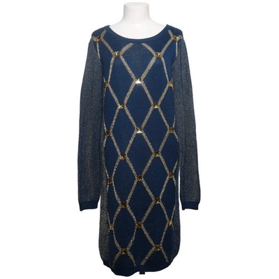 Edith & Ella, Kleid, Größe: L, Blau/Gold/Grau, Acryl/Metallfaser/Wolle #6rb