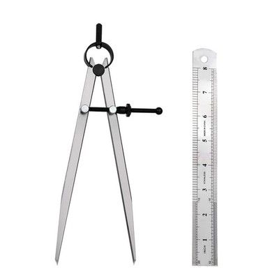 8 Inch Professional Metal Compass Set Adjustable Divider Leather Compass