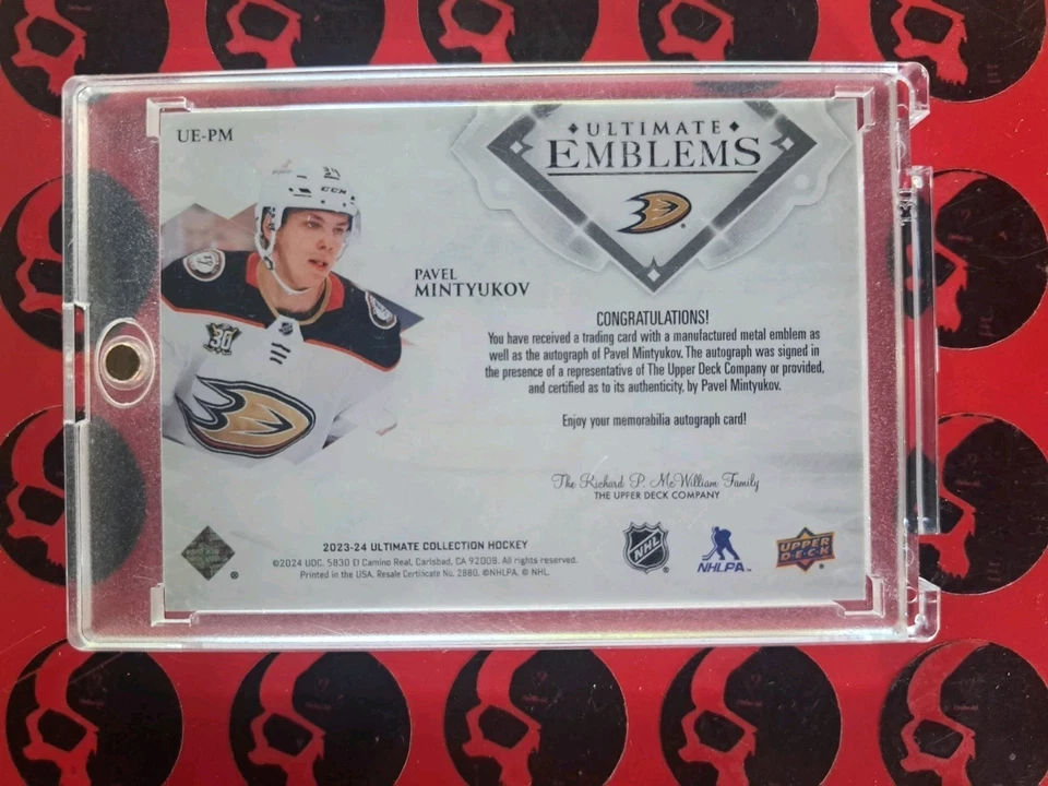 2023-24 Pavel Mintyukov Ultimate Collection  Rookies Auto /99  #UE-PM Ducks  UD - Image 2 of 2