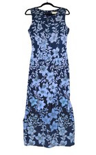 Vintage 90s Norton McNaughton Maxi Dress Womens Size 10 Blue Floral Waist Ties