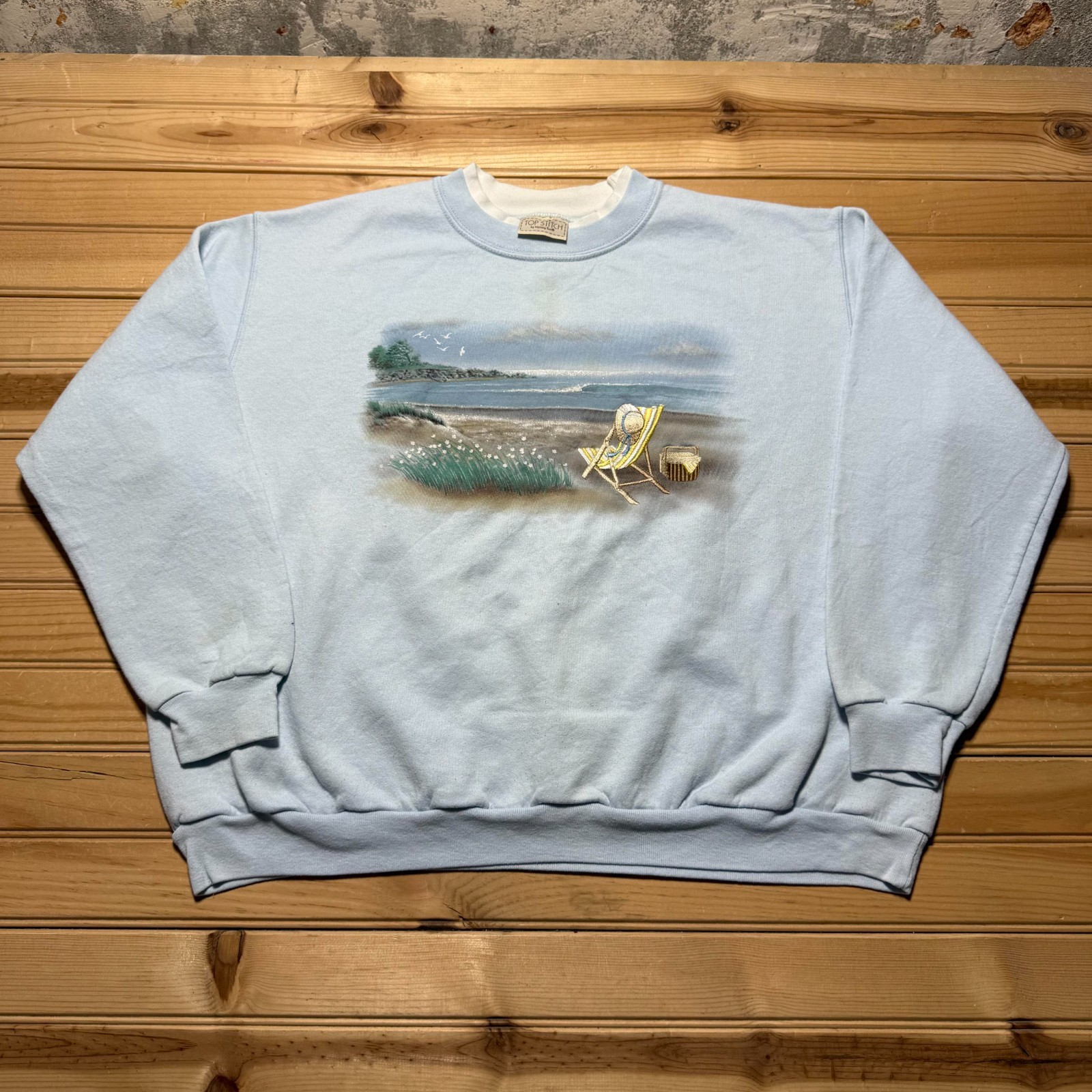 Vintage 90s Beach Picnic Graphic Embroidered Crewneck Pullover Sweatshirt - XL