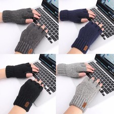 UK Thermal Fingerless Gloves Mens Womens Knitted Warm Winter Half Finger Mittens