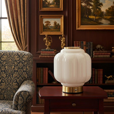 Mushroom Lamp, Cordless Rechargeable Table Lamp with Brass Base  White Glass Sh