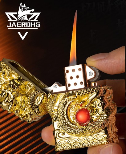 Cool Lighters, Windproof Carving Dragon Antique Lighter, Reusable Kerosene Gr... - Picture 3 of 6