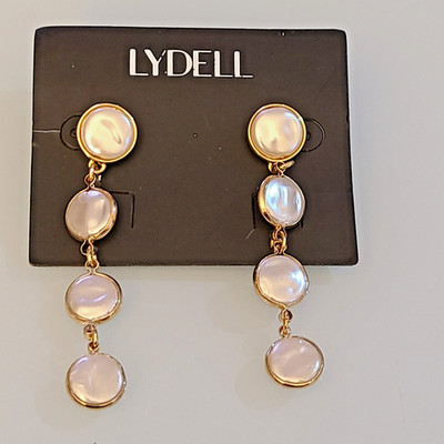 Lydell NYC Vintage Gold Tone Linear Drop Earrings 2.5'' Faux Mother of Pearl NOS
