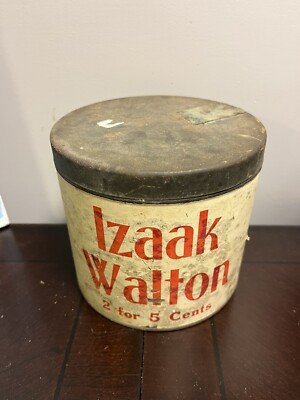 EARLY IZAAK WALTON 2 for 5 Cent Round CIGAR TIN  Empty