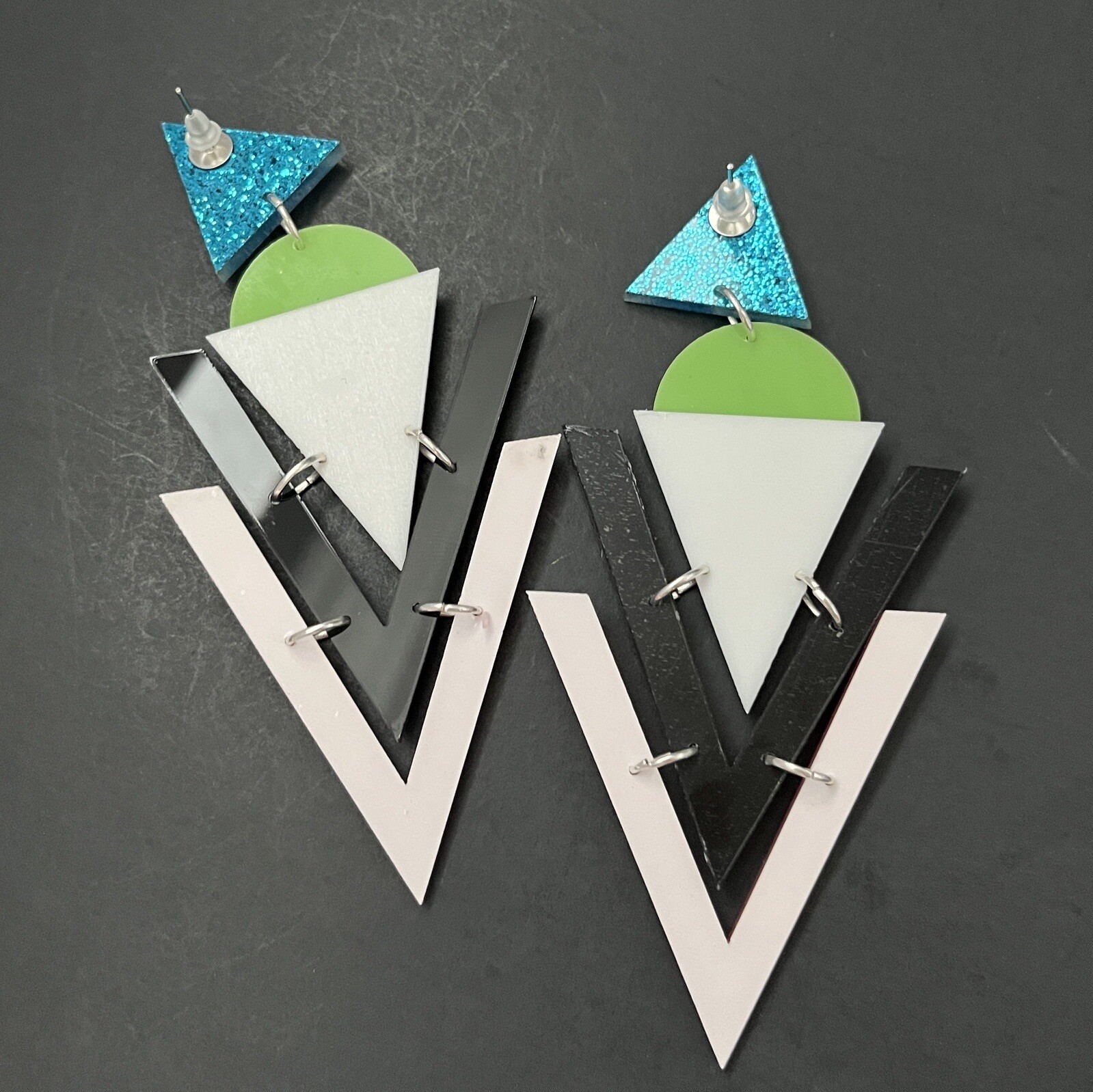 Memphis Design Style Earrings Geometric Acrylic P… - image 3