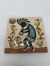 6 X 6 Tile Hand N Hand Designs Kokopelli Flower Charmer  Hand Glazed Earthtones