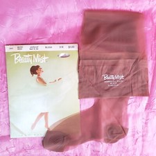 Beauty Mist Vtg Nylon Garter Stockings Shoe Size 9M Blush Seamless Flat Knit NOS