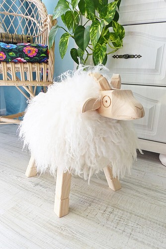White Fur Ottoman Real Sheepskin Pouf Nursery Room Natural Sheepskin Seat Cover - Picture 9 of 10