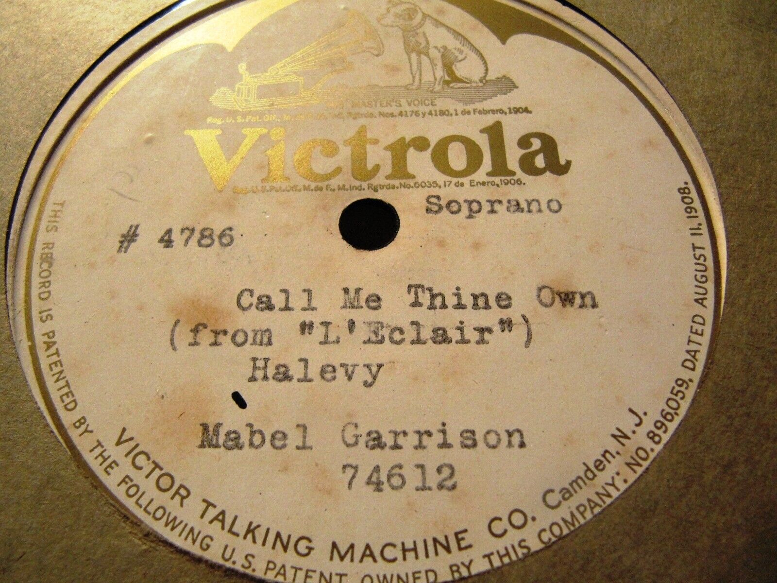 1920 Mabel GARRISON Private PRESSING Halevy L'ECLAIR Call me thine VICTOR 74612