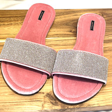 Victoria s Secret Pink Velvet Rhinestone Slides Embellished Large 9/10 - NEW