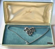 Vintage Forstner 925 Sterling Silver Snake Chain Flower Pendant Necklace nwbRARE