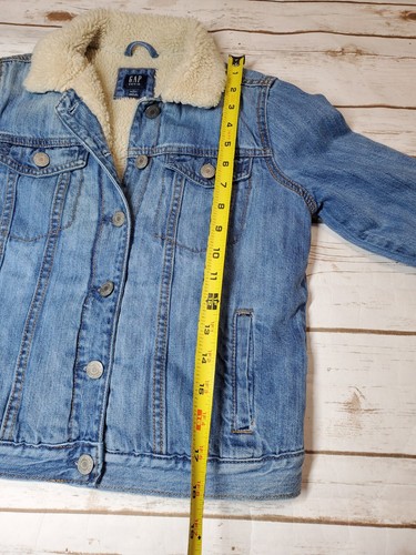 Gap Kids Sherpa Lined Denim Jacket Girls Size XL 10-12 Medium Wash Boys Girls - Picture 8 of 9