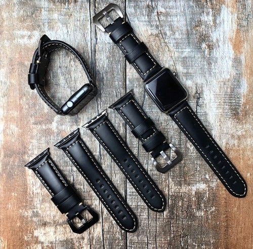 Originale Cinturino pelle Nero Braccialetto Per Apple Watch 7 6 5 40/41mm |  eBay
