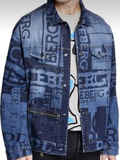 Iceberg Logo Print Denim Jacket - Blue