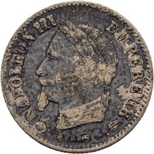 France 20 Cent 1867 A Napoleon III, 1g Original Coin #COY175