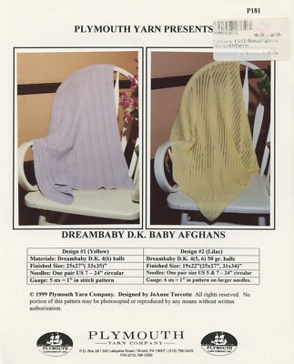 Plymouth Knitting Pattern P181 Dreambaby DK Baby Afghans - 2 Styles