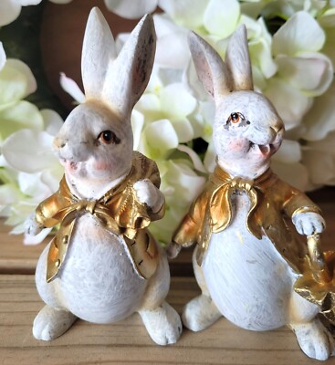 2 x Osterhasen Weiß Gold 12.5 cm Figur Osterdekoration Ostern Deko Figur Hase