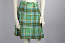 Vintage Garland Green Plaid Tweed Wrap A-Line Skirt Size S