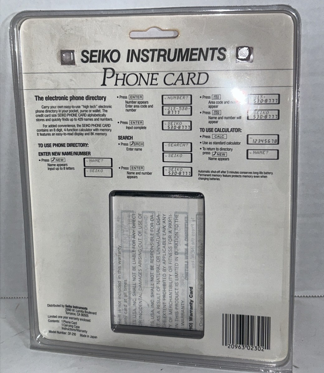 Seiko Instruments Phone Card Calculator Model DF-210 Made in Japan