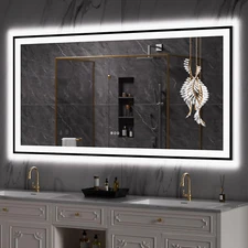 72"X32" LED Bathroom Mirror Black Framed, Anti-Fog, Dimmable, Lighted Bathroom V