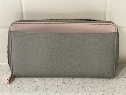 Ted Baker London Leather Wallet Pink Gray Zip Around Bow Rose Gold Hardware - Picture 2 of 11