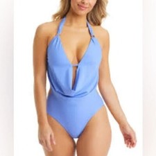 Bar III BERRY PERRI Solid Cowlneck One-Piece Swimsuit, US Large