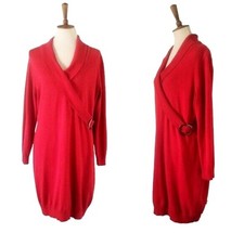 Size 14/16 1X Red Soft Knit Sweater Dress Buckle Fall Winter Cozy Plus Size