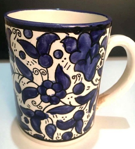 Ceramic Mug Hebron Crafts Handmade Painting Tea Coffee Decor Navy Blue Pattern - Picture 5 of 12