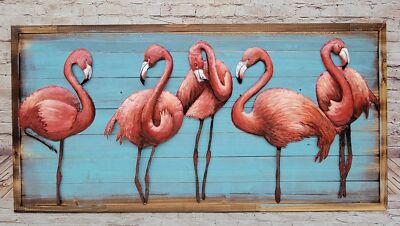 ''Flamingo'' Ocean Original Acrylic painting on 48 ×24 All Wood canvas Artwork