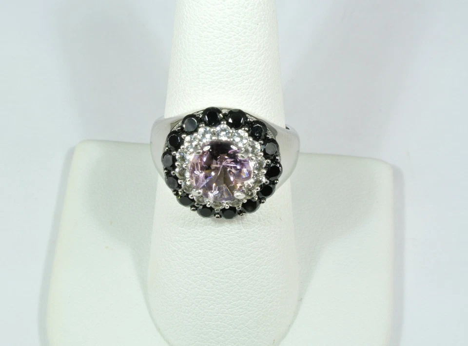 СМЕШАННЫЙ АМЕТРИН И ЧЕРНАЯ ШПИНЕЛЬ И БЕЛЫЙ ТОПАЗ РОДИЙ БОЛЕЕ 925 S.S. КОЛЬЦО РАЗМЕР 7 - Изображение 3 из 4